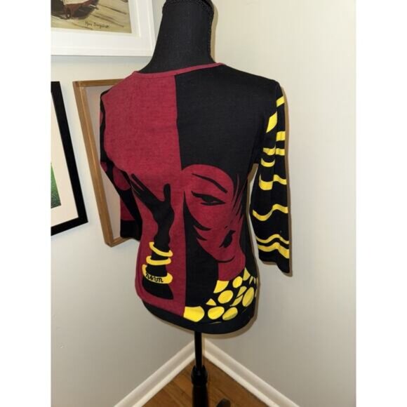 Rare Vintage Graphic Sweater Shirt Noun Paris Woman Face Large 3/4 Sleeve Euro - Picture 4 of 6